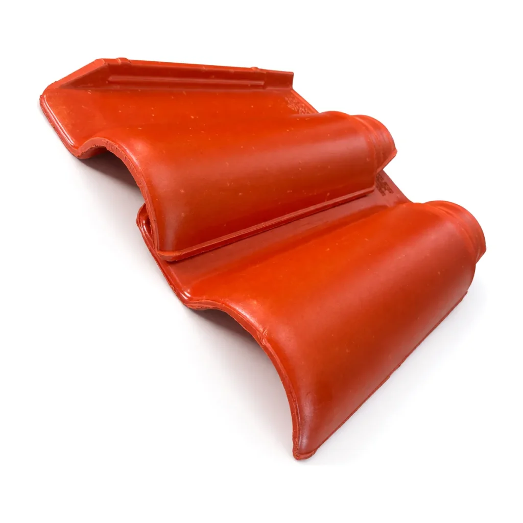 Telha Americana (2 peças montadas), acabamento Resinado Vermelho, peça avulsa em fundo branco (vista 3)