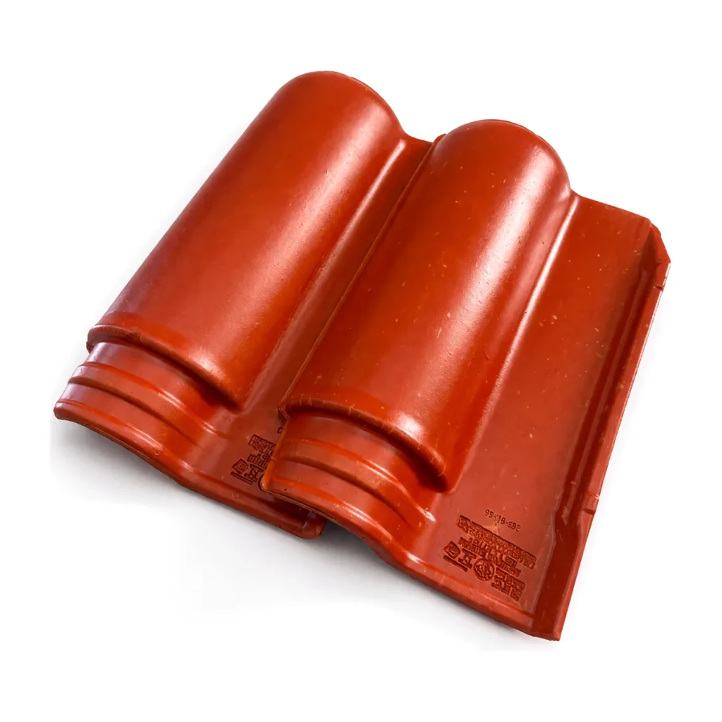 Telha Americana (2 peças montadas), acabamento Resinado Vermelho, peça avulsa em fundo branco (vista 1)